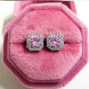 NEW!!! 925 Sterling Silver Pink Sapphire Stud Earrings